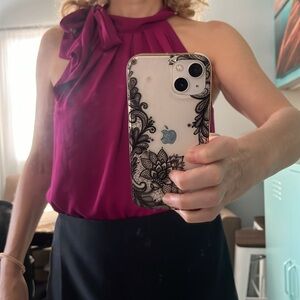 Blouse with bow at the collar from Express color pink-purple.